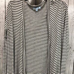 She & Sky Gray & White Stripe Cardigan Size Medium